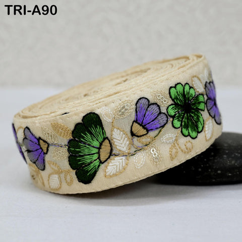 9 Yard Beige Indian Embroidery Ribbons 5cm Trim DIY Crafting Sewing Saree Border Embroidered Tote Bag Theatrical Costumes Holiday Ornaments