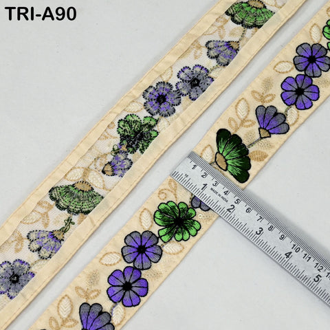 9 Yard Beige Indian Embroidery Ribbons 5cm Trim DIY Crafting Sewing Saree Border Embroidered Tote Bag Theatrical Costumes Holiday Ornaments