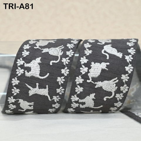 9 Yard Cat Embroidery Trim Ribbon 5cm Sari Border Embellishments DIY Crafting Costumes Headband Cats Dogs Collar Tote Bags Junk Journals