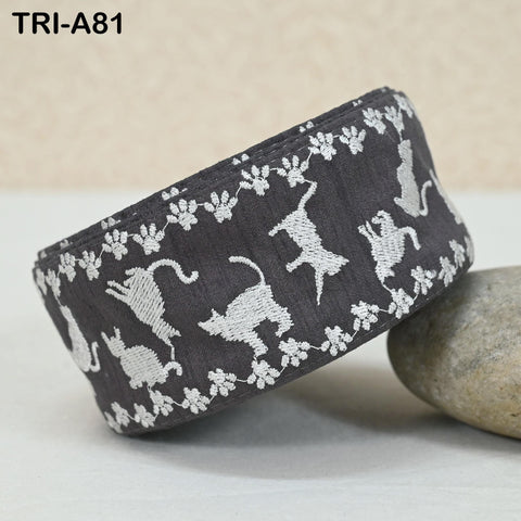 9 Yard Cat Embroidery Trim Ribbon 5cm Sari Border Embellishments DIY Crafting Costumes Headband Cats Dogs Collar Tote Bags Junk Journals