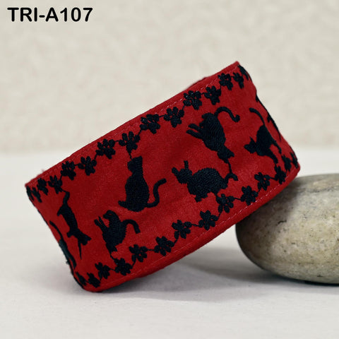 9 Yard Cat Embroidery Trim Ribbon 5cm Sari Border Embellishments DIY Crafting Costumes Headband Cats Dogs Collar Tote Bags Junk Journals