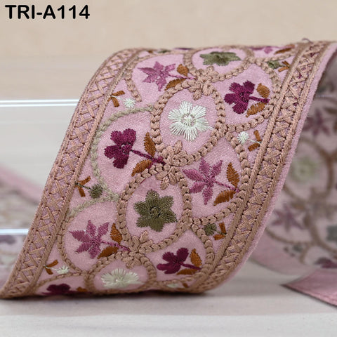 9 Yard Pink Embroidery Ribbons 6cm Indian Sari Border Embroidered Crafting Sewing Tablecloth Lampshade making Home Decor Costumes Trimmings