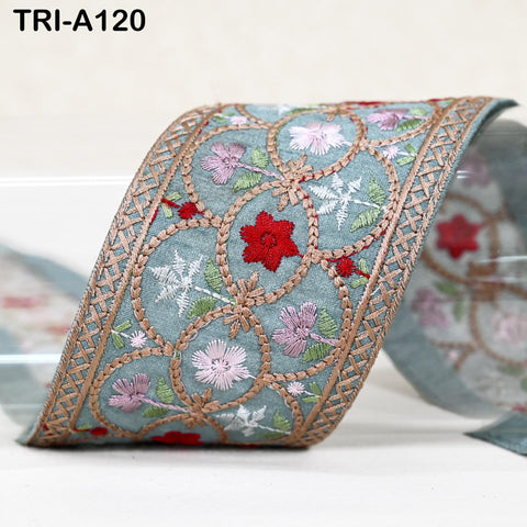 9 Yard Blue Embroidery Ribbons 6cm Indian Sari Border Embroidered Crafting Sewing Tablecloth Lampshade making Home Decor Costumes Trimmings