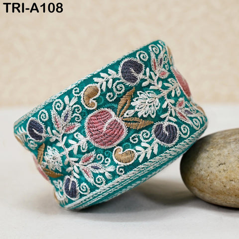 9 Yard Floral Embroidery Ribbon 65mm for Kids DIY Crafting Sewing Costumes Dog Collar Tote Bags, Lampshades Holiday Decor Indian Embroidered