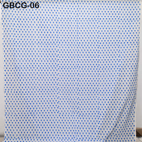 Block-Printed Floral Cotton Fabric, Summer Dress, Sleepwear Pajamas Sewing Material by the Yard, White and Blue