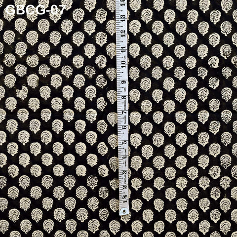 Block-Printed Floral Cotton Fabric, Summer Dress, Sleepwear Pajamas Sewing Material by the Yard, Black and Beige