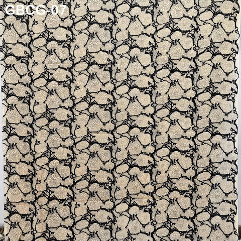 Block-Printed Floral Cotton Fabric, Summer Dress, Sleepwear Pajamas Sewing Material by the Yard, Black and Beige