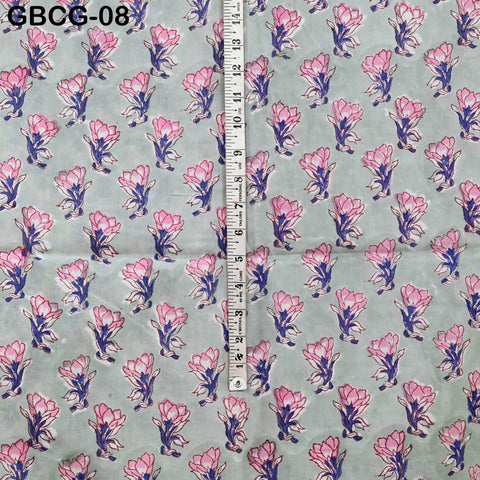 Block-Printed Floral Cotton Fabric, Summer Dress, Sleepwear Pajamas Sewing Material by the Yard, Black and Beige