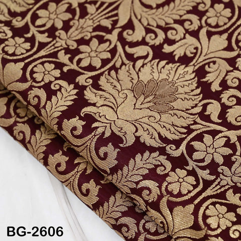 Burgundy Gold Brocade Fabric by the Yard Indian Banarasi Winter Wedding Dress Brides Mother Knee Length Coat Theatrical Historic Costumes