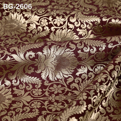 Burgundy Gold Brocade Fabric by the Yard Indian Banarasi Winter Wedding Dress Brides Mother Knee Length Coat Theatrical Historic Costumes