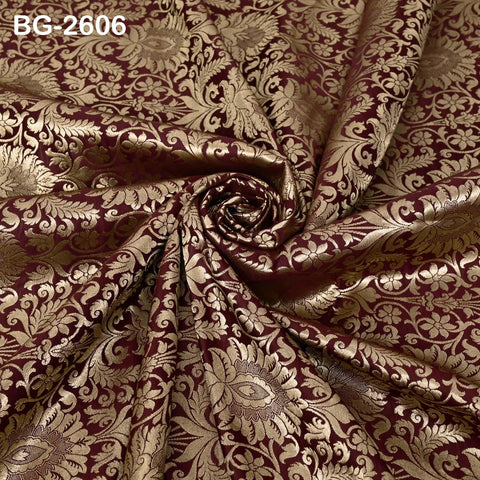 Burgundy Gold Brocade Fabric by the Yard Indian Banarasi Winter Wedding Dress Brides Mother Knee Length Coat Theatrical Historic Costumes