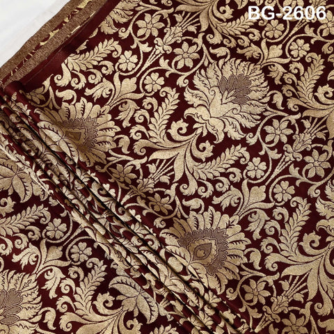 Burgundy Gold Brocade Fabric by the Yard Indian Banarasi Winter Wedding Dress Brides Mother Knee Length Coat Theatrical Historic Costumes