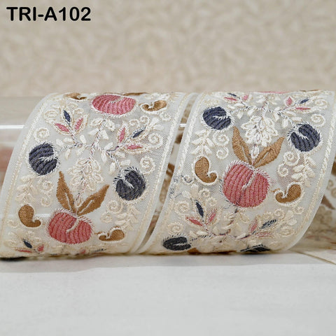 9 Yard Floral Embroidery Ribbon 65mm for Kids DIY Crafting Sewing Costumes Dog Collar Tote Bags, Lampshades Holiday Decor Indian Embroidered
