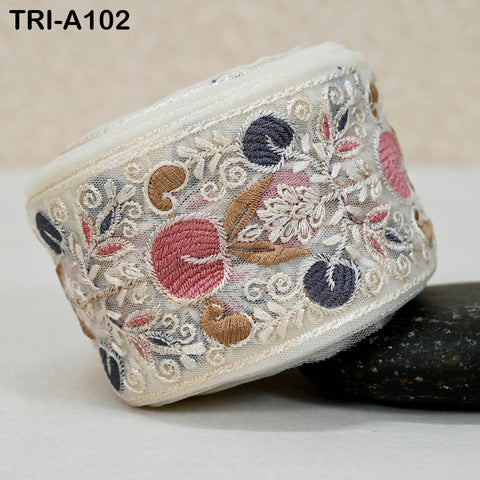 9 Yard Floral Embroidery Ribbon 65mm for Kids DIY Crafting Sewing Costumes Dog Collar Tote Bags, Lampshades Holiday Decor Indian Embroidered