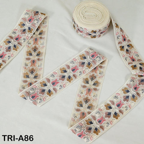 9 Yard Floral Embroidery Ribbon 65mm Dog Collar Tote Bags, Lampshades Theatrical Costumes Crafting Holidays Wreaths Decor Indian Embroidered