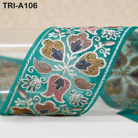 9 Yard Floral Embroidery Ribbon 65mm Dog Collar Tote Bags, Lampshades Theatrical Costumes Crafting Holidays Wreaths Decor Indian Embroidered