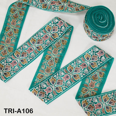 9 Yard Floral Embroidery Ribbon 65mm Dog Collar Tote Bags, Lampshades Theatrical Costumes Crafting Holidays Wreaths Decor Indian Embroidered