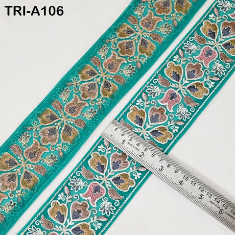 9 Yard Floral Embroidery Ribbon 65mm Dog Collar Tote Bags, Lampshades Theatrical Costumes Crafting Holidays Wreaths Decor Indian Embroidered