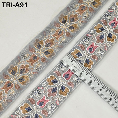9 Yard Floral Embroidery Ribbon 65mm Dog Collar Tote Bags, Lampshades Theatrical Costumes Crafting Holidays Wreaths Decor Indian Embroidered