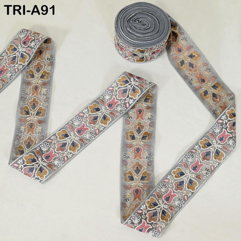 9 Yard Floral Embroidery Ribbon 65mm Dog Collar Tote Bags, Lampshades Theatrical Costumes Crafting Holidays Wreaths Decor Indian Embroidered