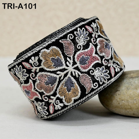 9 Yard Floral Embroidery Ribbon 65mm Dog Collar Tote Bags, Lampshades Theatrical Costumes Crafting Holidays Wreaths Decor Indian Embroidered