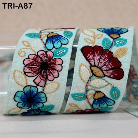 9 Yard Beige Indian Embroidery Ribbons 5cm Trim DIY Crafting Sewing Saree Border Embroidered Tote Bag Theatrical Costumes Holiday Ornaments