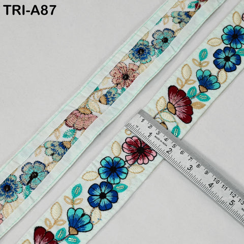 9 Yard Beige Indian Embroidery Ribbons 5cm Trim DIY Crafting Sewing Saree Border Embroidered Tote Bag Theatrical Costumes Holiday Ornaments