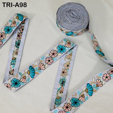 9 Yard Light Lavender Indian Embroidery Ribbons 5cm Trim DIY Crafting Saree Border Embroidered Tote Bag Theatrical Costumes Holiday Ornament