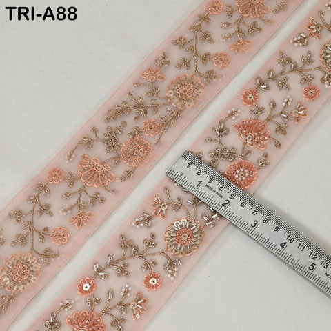 9 Yard Peach Indian Embroidery Ribbon Beaded Trim Sari Border DIY Craft Lampshade Regency Reticules Victorian Handbags Junk Journal 5cm