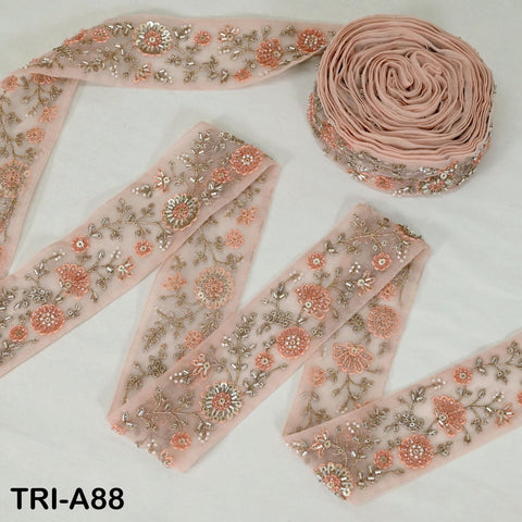 9 Yard Peach Indian Embroidery Ribbon Beaded Trim Sari Border DIY Craft Lampshade Regency Reticules Victorian Handbags Junk Journal 5cm