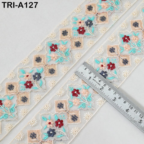 9 Yard Floral Embroidery Ribbon 65mm Dog Collar Tote Bags, Lampshades Theatrical Costumes Crafting Holidays Wreaths Decor Indian Embroidered