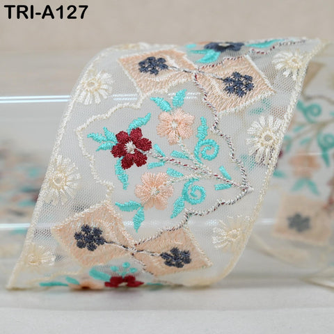 9 Yard Floral Embroidery Ribbon 65mm Dog Collar Tote Bags, Lampshades Theatrical Costumes Crafting Holidays Wreaths Decor Indian Embroidered