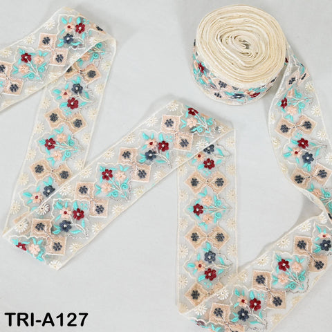 9 Yard Floral Embroidery Ribbon 65mm Dog Collar Tote Bags, Lampshades Theatrical Costumes Crafting Holidays Wreaths Decor Indian Embroidered