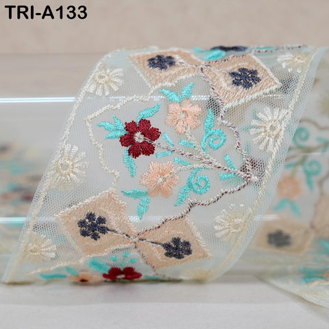 9 Yard Floral Embroidery Ribbon 65mm Dog Collar Tote Bags, Lampshades Theatrical Costumes Crafting Holidays Wreaths Decor Indian Embroidered