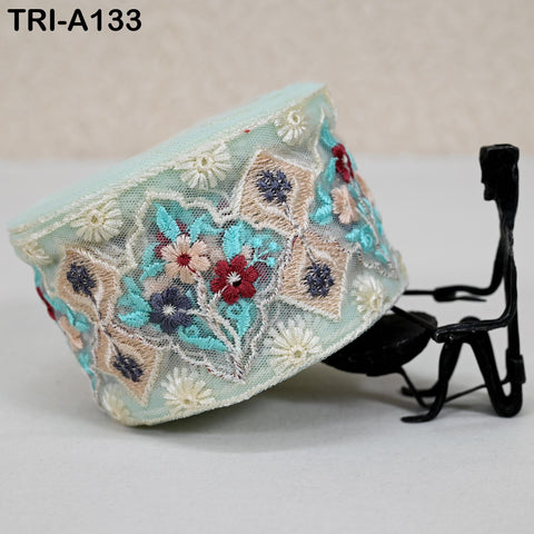9 Yard Floral Embroidery Ribbon 65mm Dog Collar Tote Bags, Lampshades Theatrical Costumes Crafting Holidays Wreaths Decor Indian Embroidered
