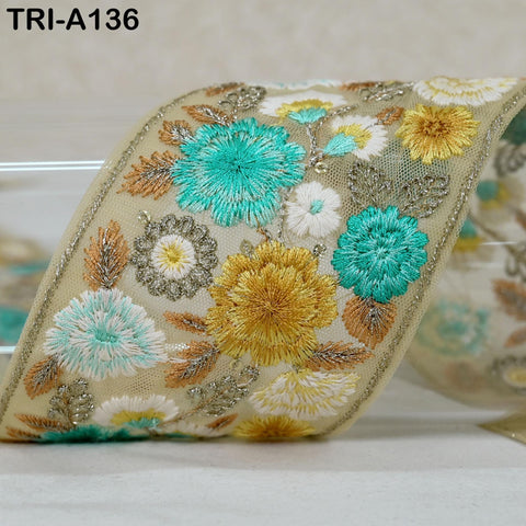 9 Yard Indian Embroidery 70mm Fabric Trim Decorative Dress Saree Embellishments DIY Crafting Sewing Curtains Sari Border Embroidered Ribbon