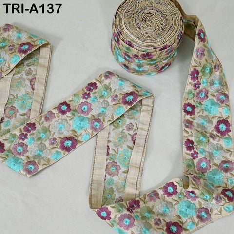 9 Yard 8cm Indian Trims Embroidered Decorative Fabric Laces Sari Border Saree Ribbon Curtains Home Decor Sewing Accessory DIY Crafting