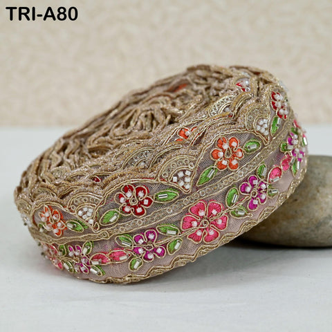 9 Yard Beaded Indian Embroidery Ribbon Beaded Trim Sari Border DIY Craft Lampshade Regency Reticules Victorian Handbags Junk Journal 5 cm