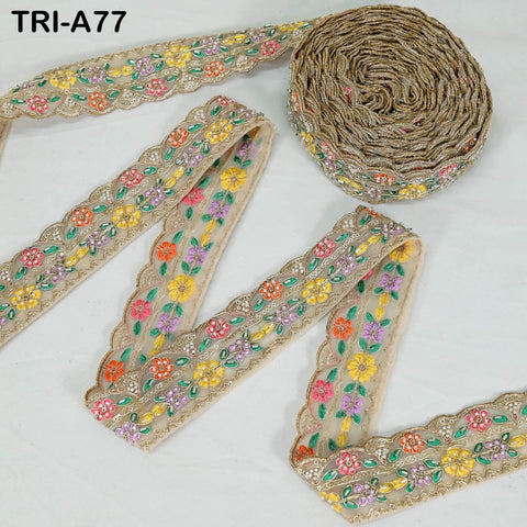 9 Yard Beaded Indian Embroidery Ribbon Beaded Trim Sari Border DIY Craft Lampshade Regency Reticules Victorian Handbags Junk Journal 5 cm