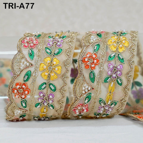 9 Yard Beaded Indian Embroidery Ribbon Beaded Trim Sari Border DIY Craft Lampshade Regency Reticules Victorian Handbags Junk Journal 5 cm