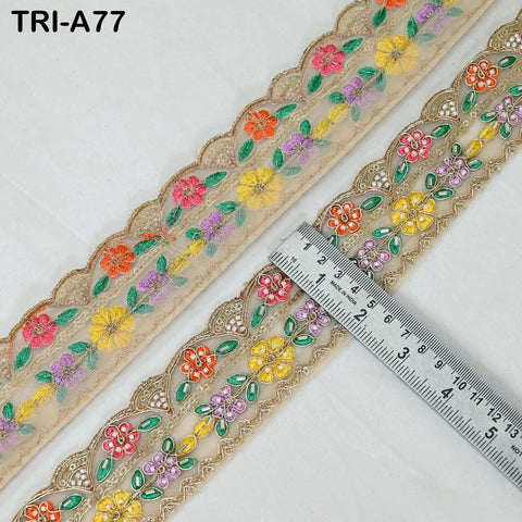 9 Yard Beaded Indian Embroidery Ribbon Beaded Trim Sari Border DIY Craft Lampshade Regency Reticules Victorian Handbags Junk Journal 5 cm