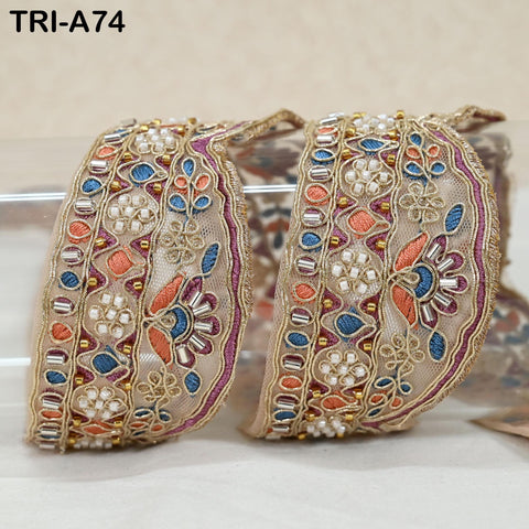 9 Yard Beaded Indian Embroidery Ribbon Beaded Trim Sari Border DIY Craft Lampshade Regency Reticules Victorian Handbags Junk Journal 5 cm