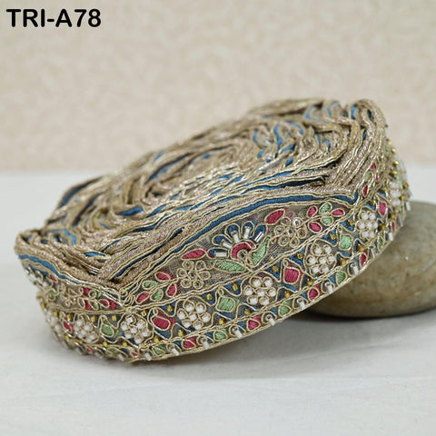 9 Yard Beaded Indian Embroidery Ribbon Beaded Trim Sari Border DIY Craft Lampshade Regency Reticules Victorian Handbags Junk Journal 5 cm