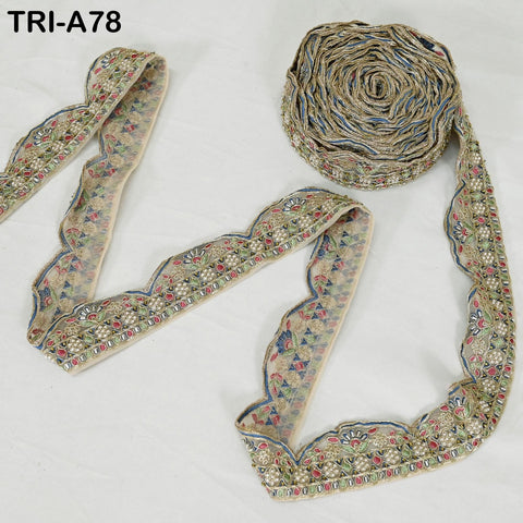 9 Yard Beaded Indian Embroidery Ribbon Beaded Trim Sari Border DIY Craft Lampshade Regency Reticules Victorian Handbags Junk Journal 5 cm