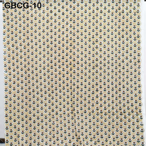 Block Printed Floral Cotton Fabric, Summer Dress, Sleepwear Pajamas Sewing Material by the Yard, Pale Yellow and Green