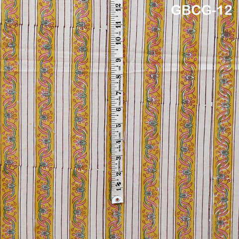 Block Printed Floral Cotton Fabric, Summer Dress, Sleepwear Pajamas Sewing Material by the Yard, Coral Red Yellow and Pale Green