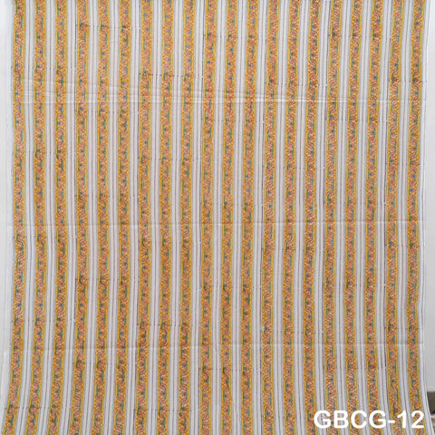 Block Printed Floral Cotton Fabric, Summer Dress, Sleepwear Pajamas Sewing Material by the Yard, Coral Red Yellow and Pale Green