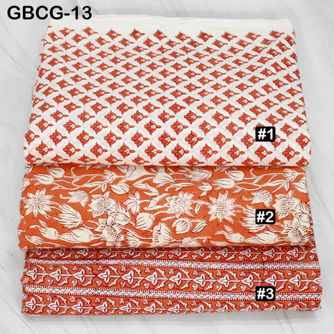 Block Printed Floral Cotton Fabric, Summer Dress, Sleepwear Pajamas Sewing Material by the Yard, Orange and white