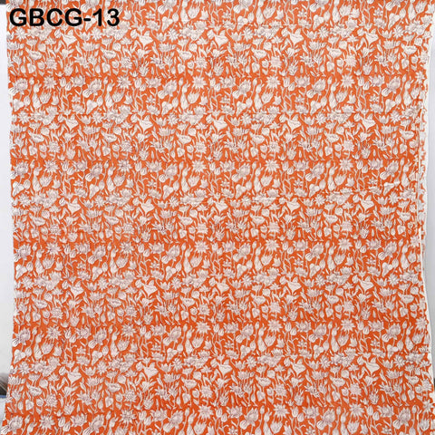 Block Printed Floral Cotton Fabric, Summer Dress, Sleepwear Pajamas Sewing Material by the Yard, Orange and white