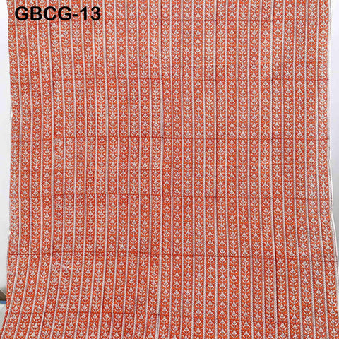 Block Printed Floral Cotton Fabric, Summer Dress, Sleepwear Pajamas Sewing Material by the Yard, Orange and white